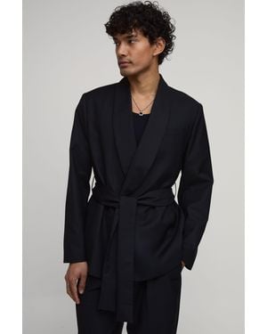 BoohooMAN Relaxed Fit Tailored Smoking Jacket - Blue
