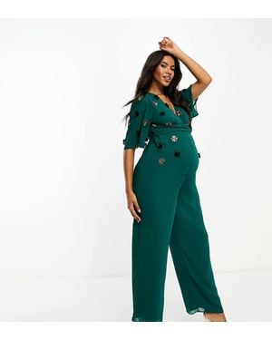 Hope & Ivy Maternity Jumpsuit With Embellishment - Green