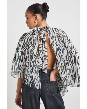Boohoo Zebra High Neck Cape Blouse - Grey