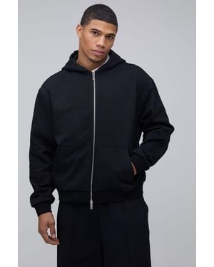 BoohooMAN 500Gsm Heavyweight Oversized Boxy Zip Through Hoodie - Blue