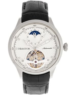 Heritor Gregory Semi-Skeleton Leather-Band Watch - Metallic