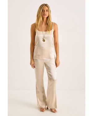 Nasty Gal Satin Flared Trousers - Natural