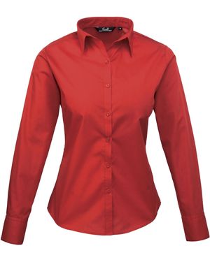PREMIER Ladies Poplin Long-Sleeved Blouse - Red