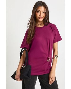 Boohoo Ring Trim Gathered T-Shirt - Purple