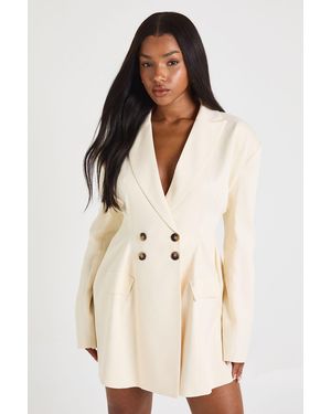 Boohoo Structured Button Detail Blazer Dress - Natural
