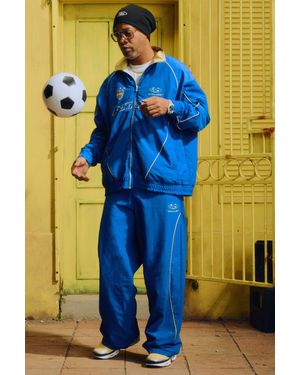BoohooMAN Baggy Fit Nylon Track Trousers - Blue