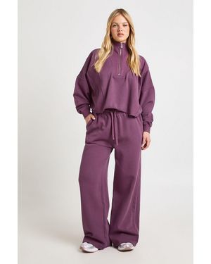 Boohoo Petite Washed Half Zip Funnel Neck Tracksuit - Red