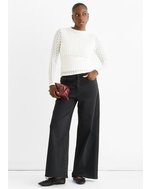 Gini London High Neck Jersey Lace Long Sleeves Top - White