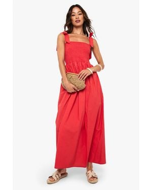 Boohoo Tall Tie Strap Shirred Poplin Maxi Dress