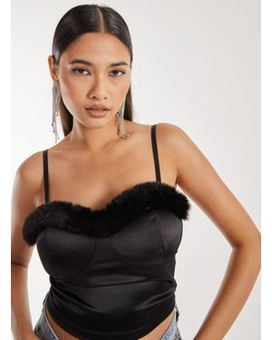 Pink Vanilla Fuzzy Trim Bralette - Black