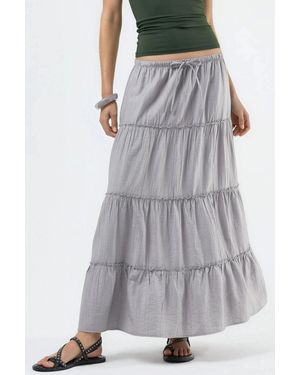 Busem High Waist Textured A-Line Maxi Skirt - Grey