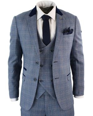 Infinity Leather 3 Piece Herringbone Check Suit - Blue