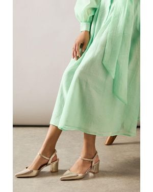 Wallis Delphie Open Back Pointed Low Block Heel Court Shoes - Green