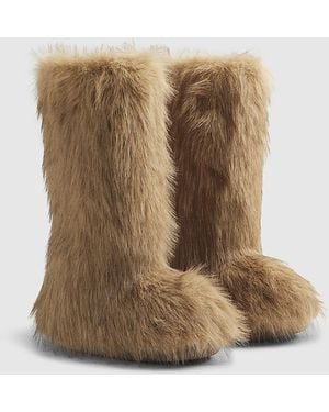 River Island Boots Faux Fur Round Toe Textile - Brown