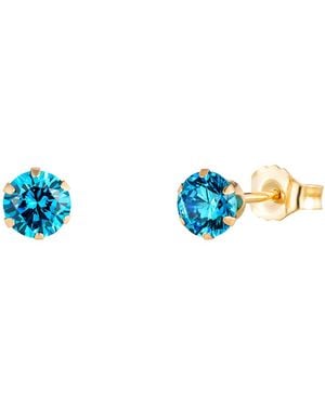 The Jewellery Stockroom 9Ct Solid 4Mm Aquamarine Cubic Zirconia Stud Earrings - Blue