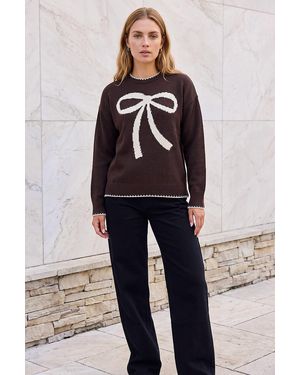 Roman Contrast Stitch Bow Knit Jumper - Blue