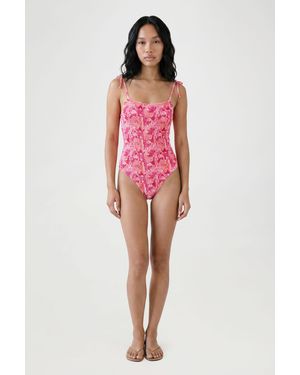 Boohoo Floral Print Shirred Bow Strap Square Neck Swimsuit
