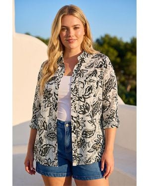 Roman Curve Metallic Stripe Floral Shirt - Blue
