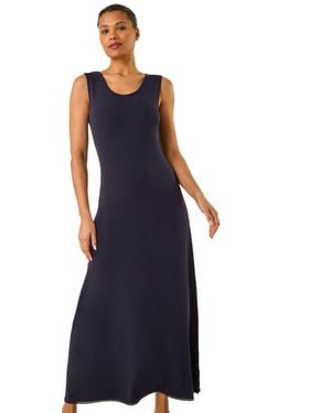 Roman Lace Detail Swing Midi Dress - Blue