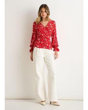 Gini London Ecovero Viscose Button-Through Blouse - Red