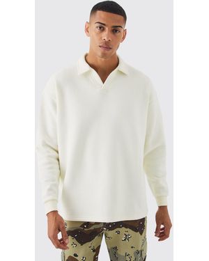 BoohooMAN Oversized Revere Neck Rugby Polo - White