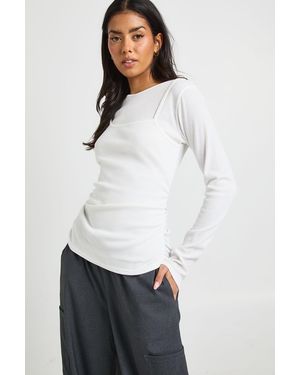 Boohoo Vest Double Layer Long Sleeve Top - White