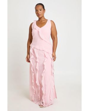 Boohoo Plus Chiffon Ruffle Maxi Dress - Pink