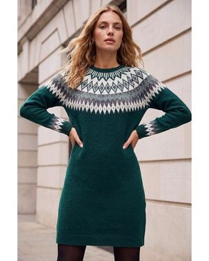 Roman Fairisle Knit Jumper Dress - Green