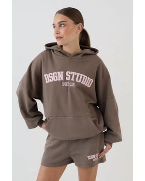 DSGN Studio Applique Oversized Hoodie - Brown