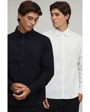 BoohooMAN 2 Pack Regular Fit Long Sleeve Cotton Shirt - Black