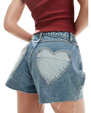 Miss Selfridge Heart Pocket Denim Short - Blue