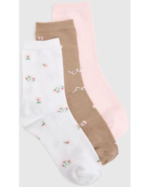 Boohoo Ditsy Floral Socks 3 Pack - White