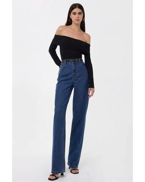 Hiccup High-Waist Straight-Leg Washed Trousers - Blue