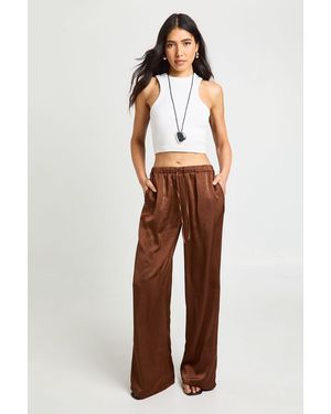 Boohoo Tall Elasticated Waist Wide Leg Trouser - Brown