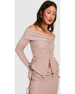 Boohoo Tall Crinkle Bardot Ruched Detail Top - Pink