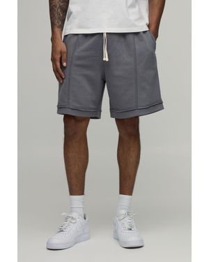 BoohooMAN Baggy Drop Crotch Exposed Seam Loopback Short - Grey