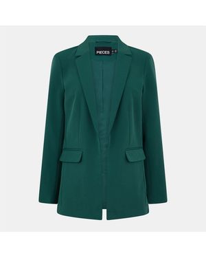 Pieces Solid Patterned Lapel Collared Blazer - Green