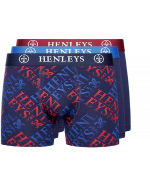 Henleys Rutlers Assorted Designs Boxer Shorts (Pack Of 3) (Multicoloured) - Blue