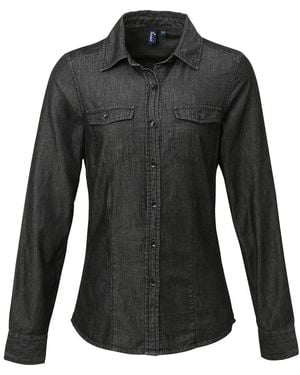 PREMIER Ladies Stitch Shirt Denim) Cotton - Black