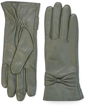 Infinity Leather Italian Soft Wool Lining Winter Bow Design Driving Gloves - Green