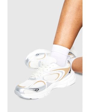 Boohoo Tonal Sports Panelled Chunky Trainers - White
