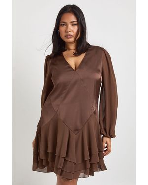 Boohoo Plus Chiffon Mix Panelled Smock Dress - Brown