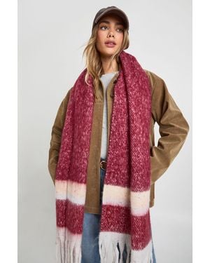 Boohoo Striped Knitted Tassel Scarf - Red