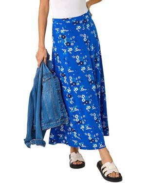 Roman Diagonal Ditsy Floral Print Skirt - Blue