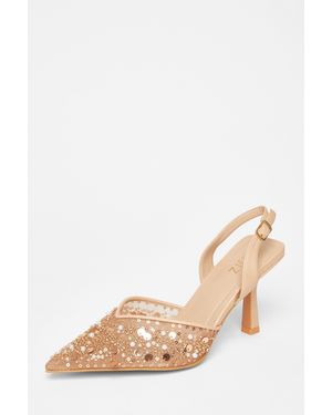 Quiz Sequin Slingback Court Heels - Natural