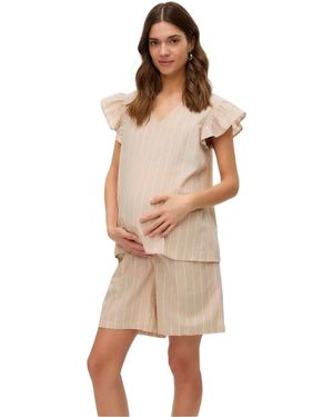 Mama.licious Verticaal Streep Fladder T-Shirt (Lichtgeel) - Naturel
