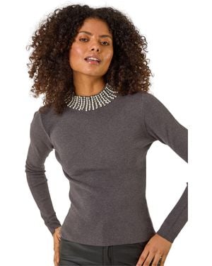 D.u.s.k Embellished High Neck Jumper - Grey