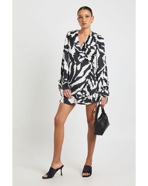 Boohoo Zebra Print Ruffle Wrap Mini Dress - Black