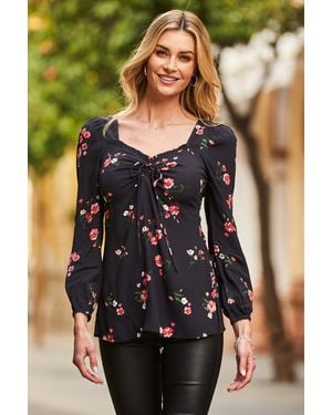 Sosandar Floral Print Sweetheart Neckline Top Viscose - Green