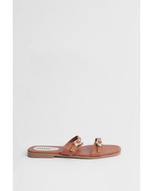 Oasis Bettie Faux Leather Double Buckle Strap Flat Sandals - Pink
